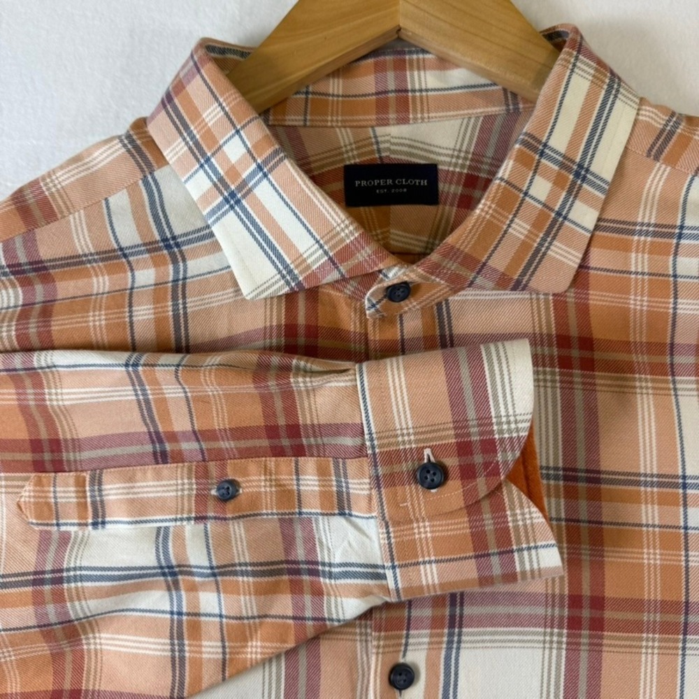 Proper Cloth Mens Orange Plaid Long Sleeve Button Down Shirt Custom 19.5 3XL